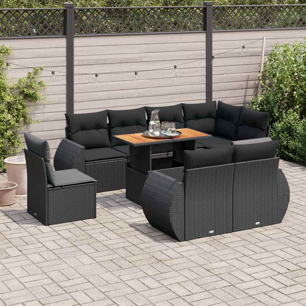 vidaXL Set mobilier de grădină cu perne, 9 piese, negru, poliratan vidaXL Set mobilier de grădină cu perne, 9 piese, negru, poliratan