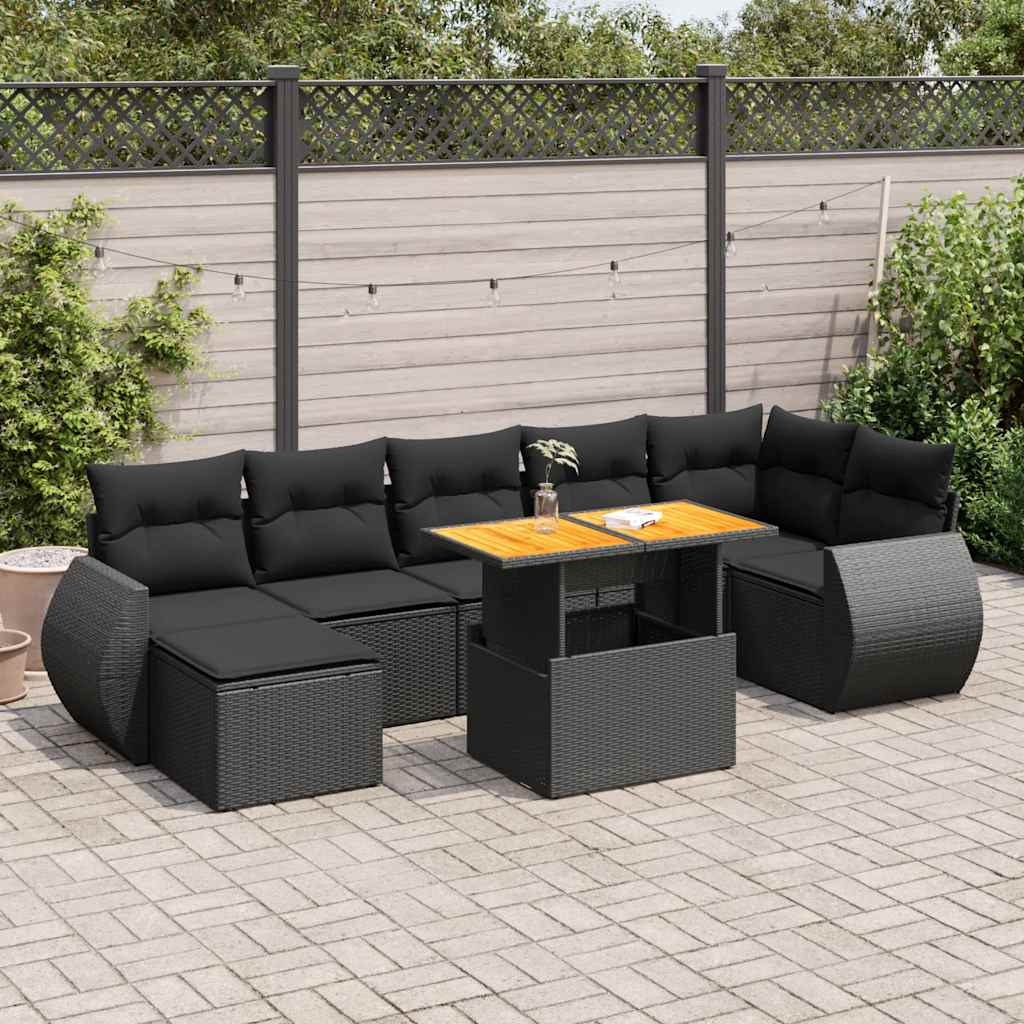 vidaXL Set mobilier de grădină cu perne, 8 piese, negru, poliratan vidaXL Set mobilier de grădină cu perne, 8 piese, negru, poliratan