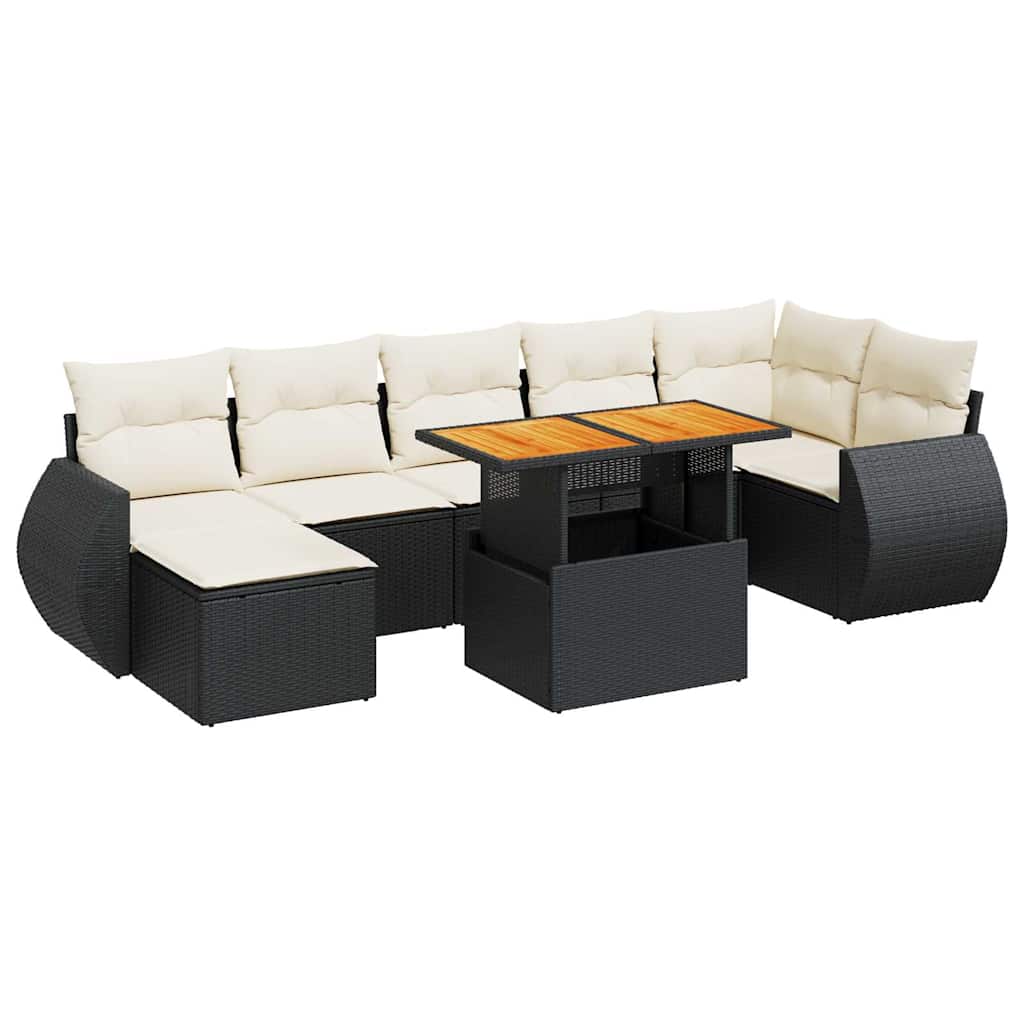 vidaXL Set mobilier de grădină cu perne, 8 piese, negru, poliratan vidaXL Set mobilier de grădină cu perne, 8 piese, negru, poliratan