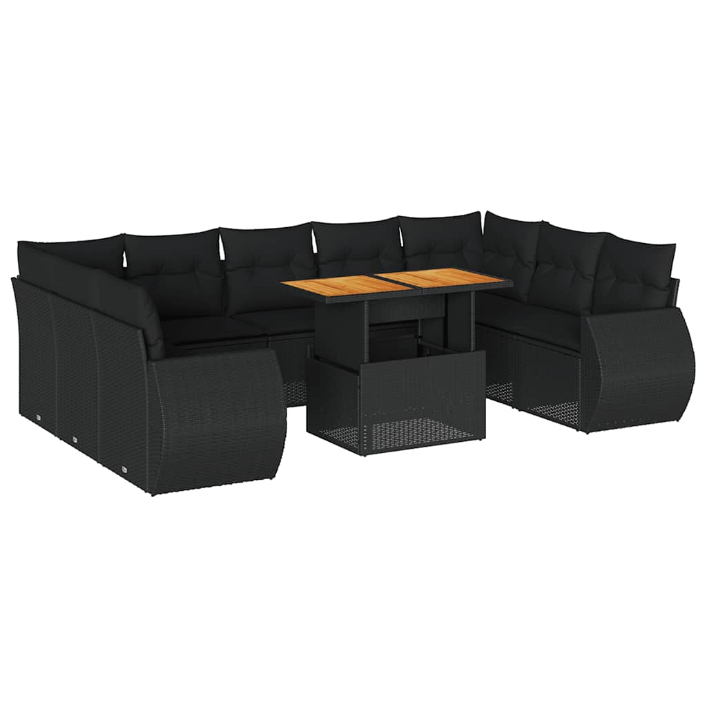 vidaXL Set canapele de grădină cu perne, 10 piese, negru, poliratan vidaXL Set canapele de grădină cu perne, 10 piese, negru, poliratan