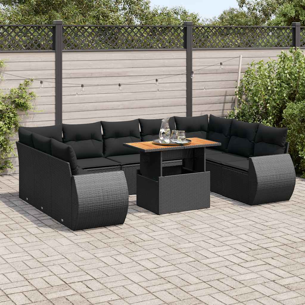 vidaXL Set canapele de grădină cu perne, 10 piese, negru, poliratan vidaXL Set canapele de grădină cu perne, 10 piese, negru, poliratan