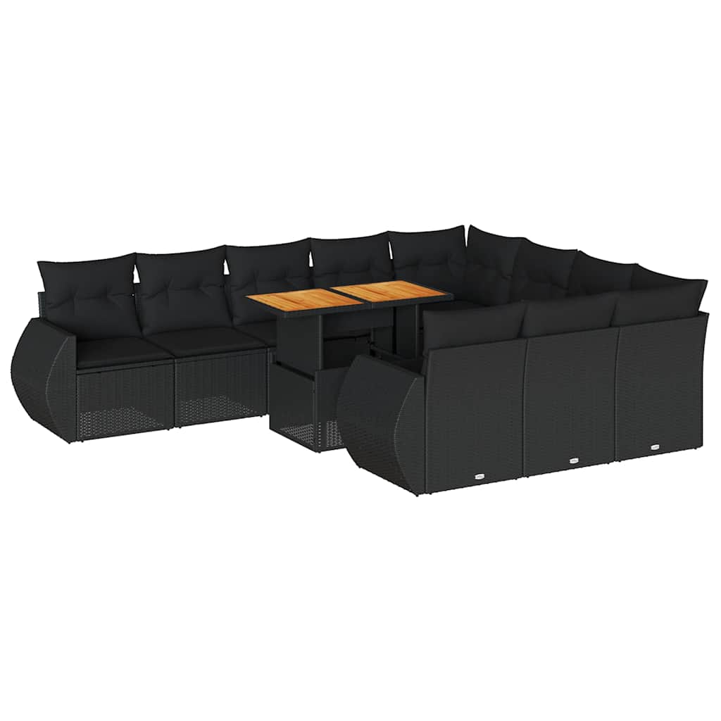 vidaXL Set canapele de grădină cu perne, 11 piese, negru, poliratan