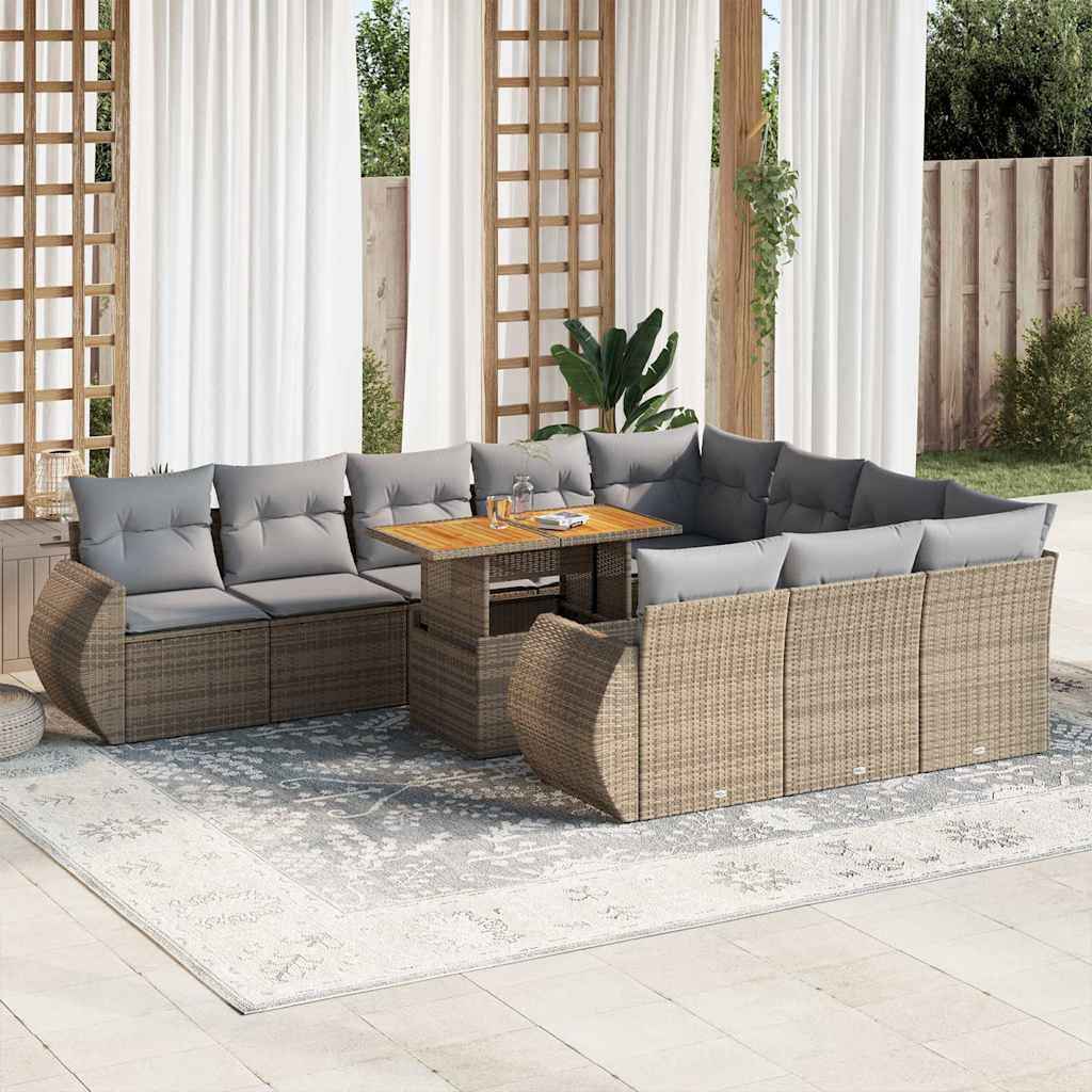 vidaXL Set canapele de grădină cu perne, 11 piese, bej, poliratan vidaXL Set canapele de grădină cu perne, 11 piese, bej, poliratan