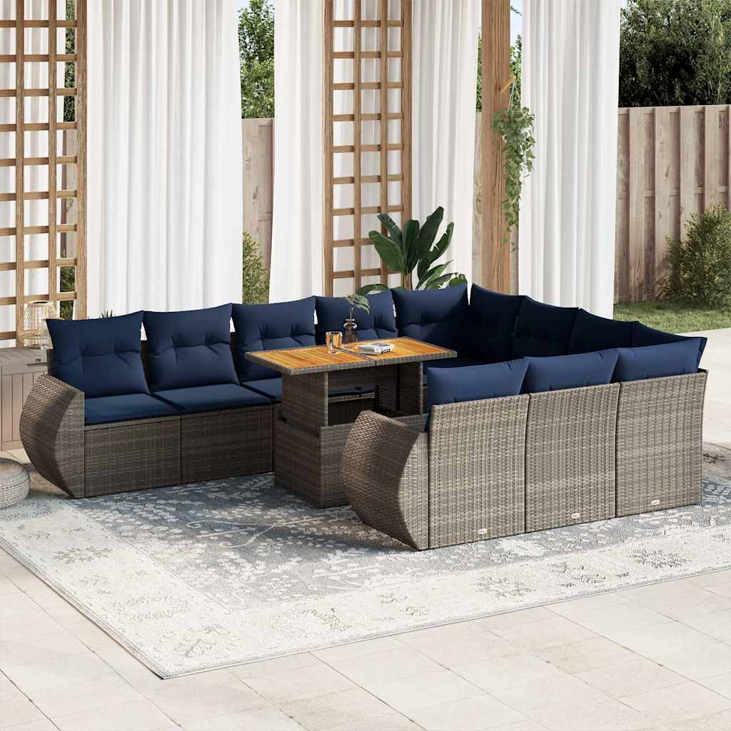 vidaXL Set canapele de grădină cu perne, 11 piese, gri, poliratan vidaXL Set canapele de grădină cu perne, 11 piese, gri, poliratan