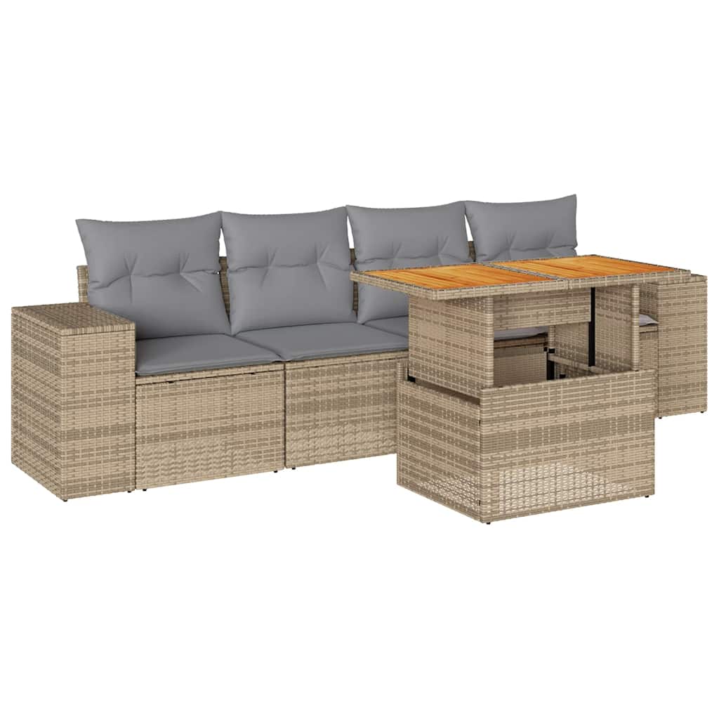 vidaXL Set canapele de grădină cu perne, 5 piese, bej, poliratan