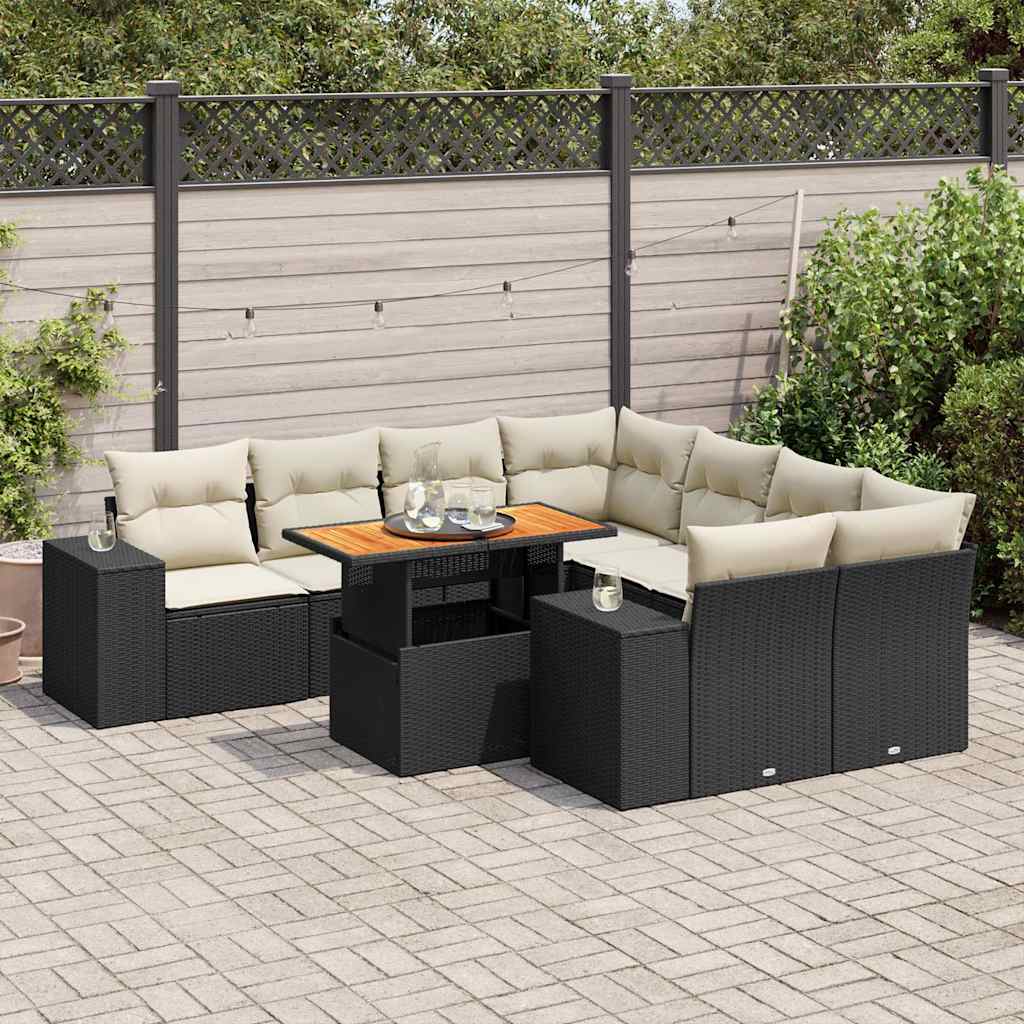 vidaXL Set mobilier de grădină cu perne, 9 piese, negru, poliratan vidaXL Set mobilier de grădină cu perne, 9 piese, negru, poliratan