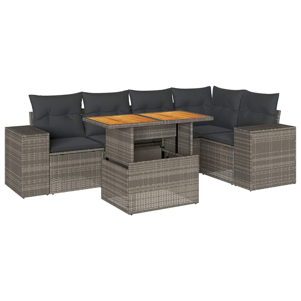 vidaXL Set mobilier grădină cu perne, 6 piese, gri, poliratan