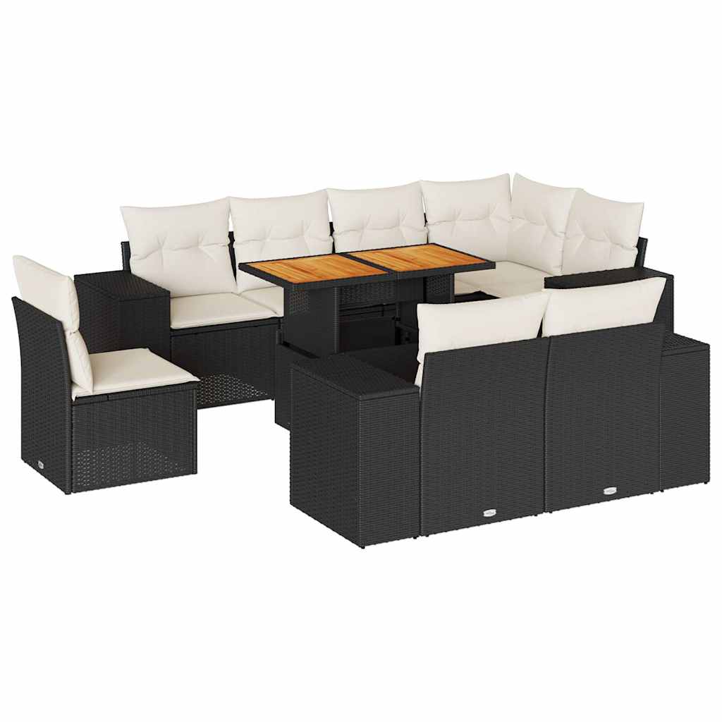 vidaXL Set mobilier de grădină cu perne, 9 piese, negru, poliratan