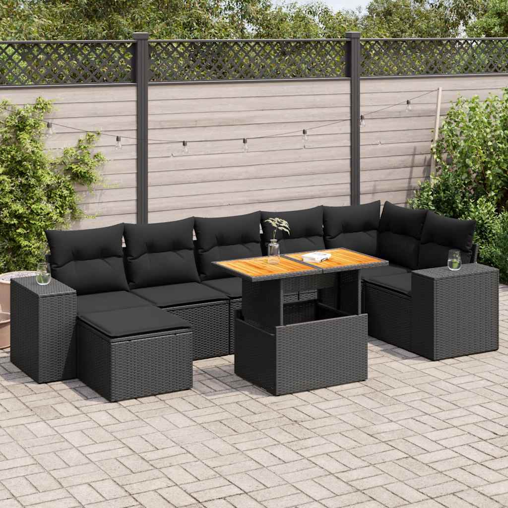 vidaXL Set mobilier de grădină cu perne, 8 piese, negru, poliratan vidaXL Set mobilier de grădină cu perne, 8 piese, negru, poliratan
