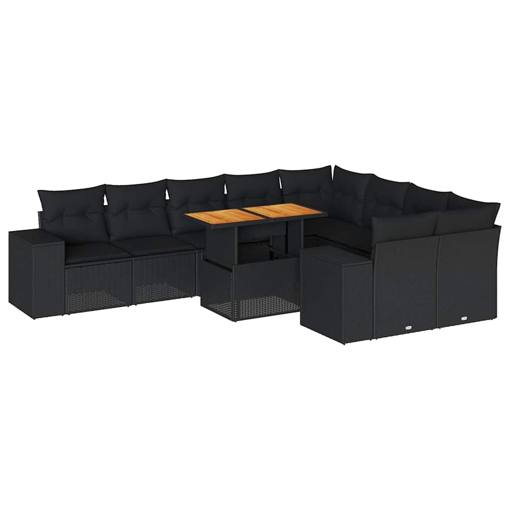 vidaXL Set canapele de grădină cu perne, 10 piese, negru, poliratan vidaXL Set canapele de grădină cu perne, 10 piese, negru, poliratan