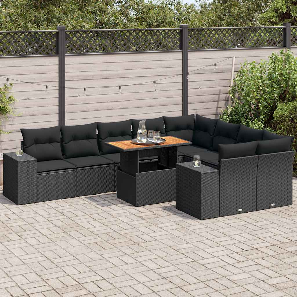 vidaXL Set canapele de grădină cu perne, 10 piese, negru, poliratan vidaXL Set canapele de grădină cu perne, 10 piese, negru, poliratan