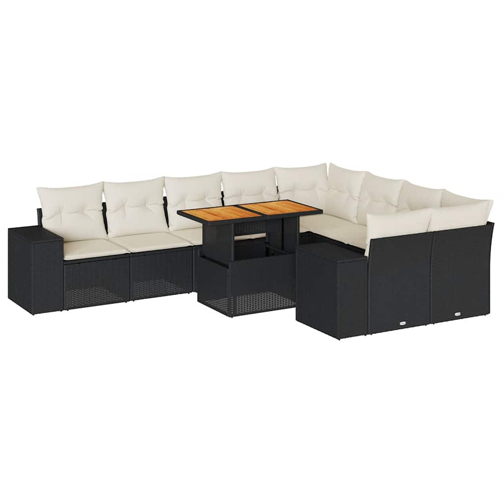 vidaXL Set canapele de grădină cu perne, 10 piese, negru, poliratan