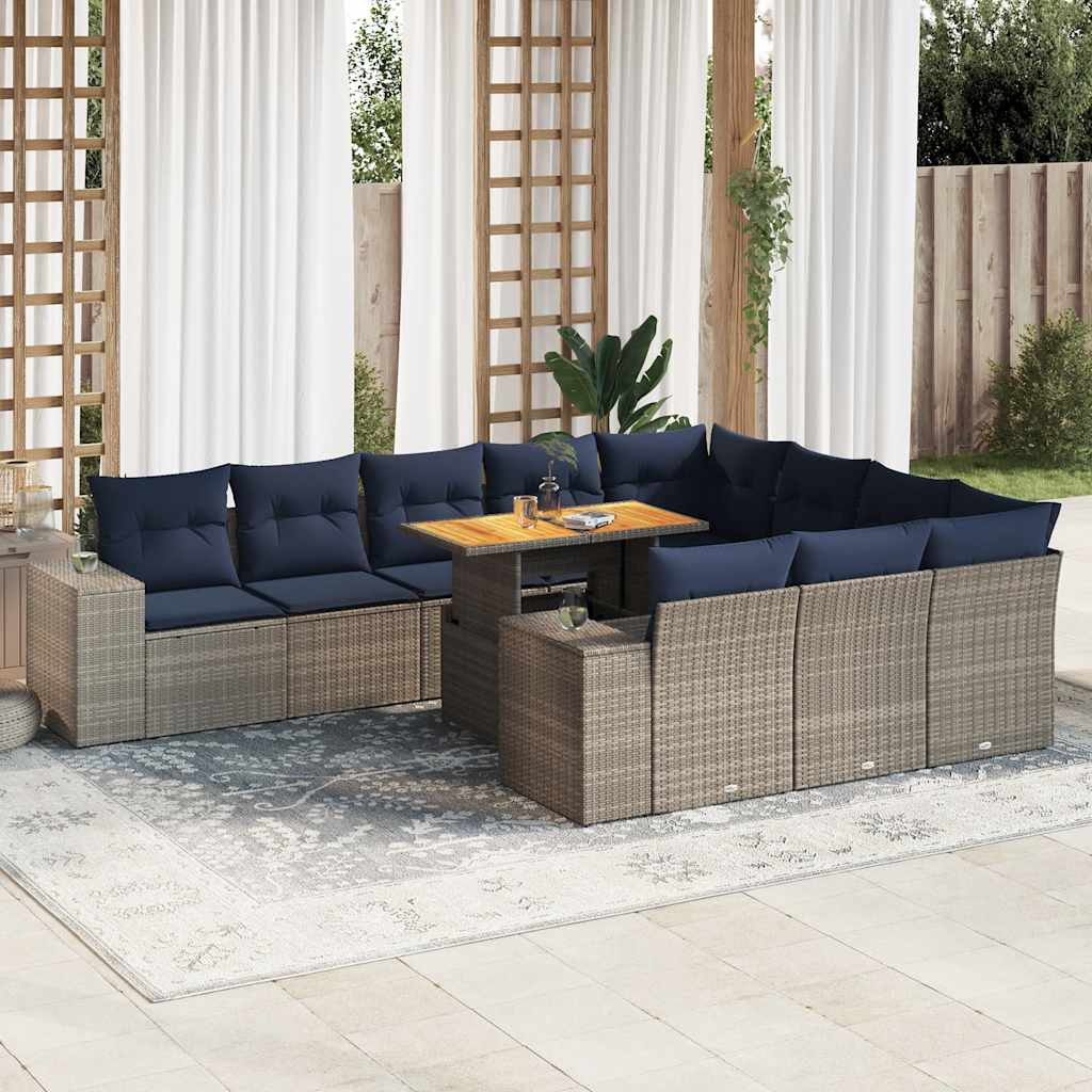 vidaXL Set canapele de grădină cu perne, 11 piese, gri, poliratan vidaXL Set canapele de grădină cu perne, 11 piese, gri, poliratan