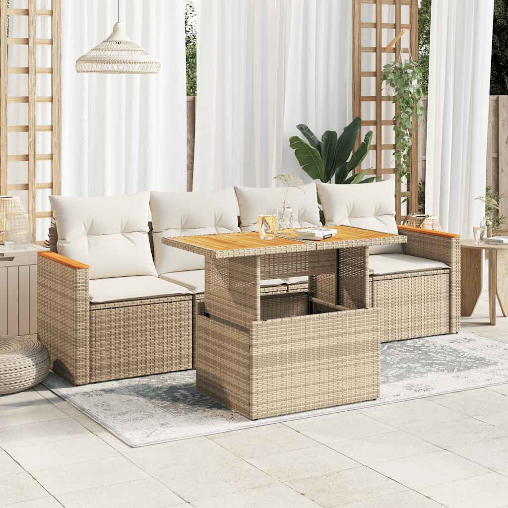 vidaXL Set canapele de grădină cu perne 5 piese bej poliratan/acacia vidaXL Set canapele de grădină cu perne 5 piese bej poliratan/acacia