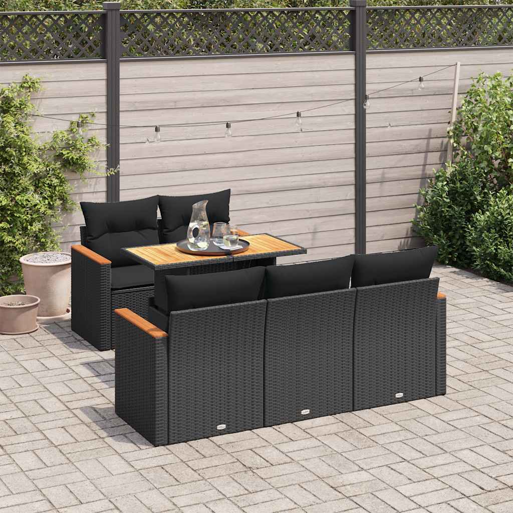 vidaXL Set mobilier grădină perne 6 piese negru poliratan/lemn acacia vidaXL Set mobilier grădină perne 6 piese negru poliratan/lemn acacia