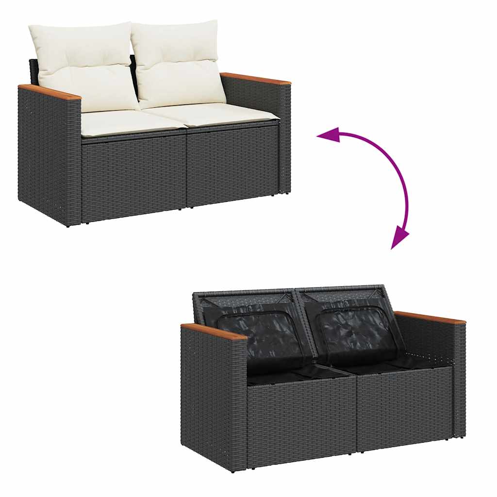 vidaXL Set mobilier grădină perne 6 piese negru poliratan/lemn acacia vidaXL Set mobilier grădină perne 6 piese negru poliratan/lemn acacia