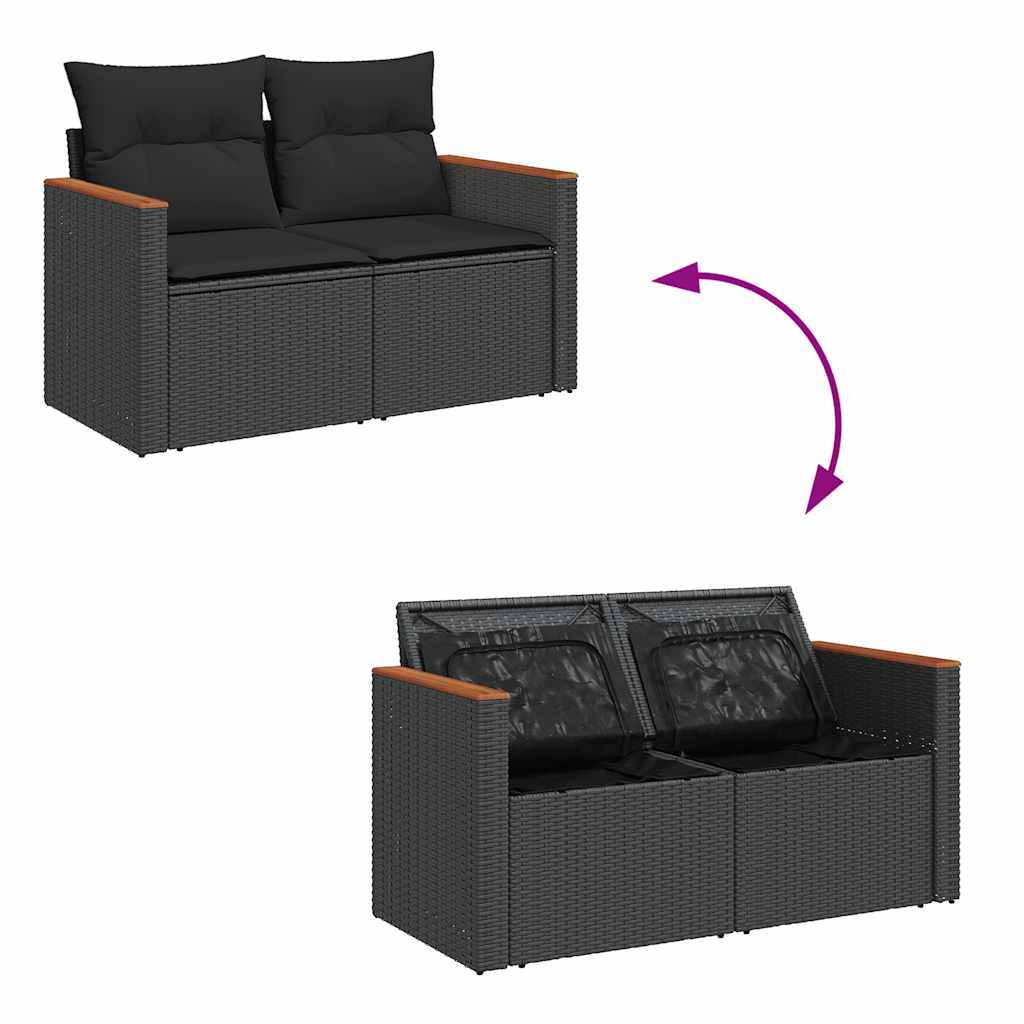 vidaXL Set mobilier grădină perne 6 piese negru poliratan/lemn acacia vidaXL Set mobilier grădină perne 6 piese negru poliratan/lemn acacia