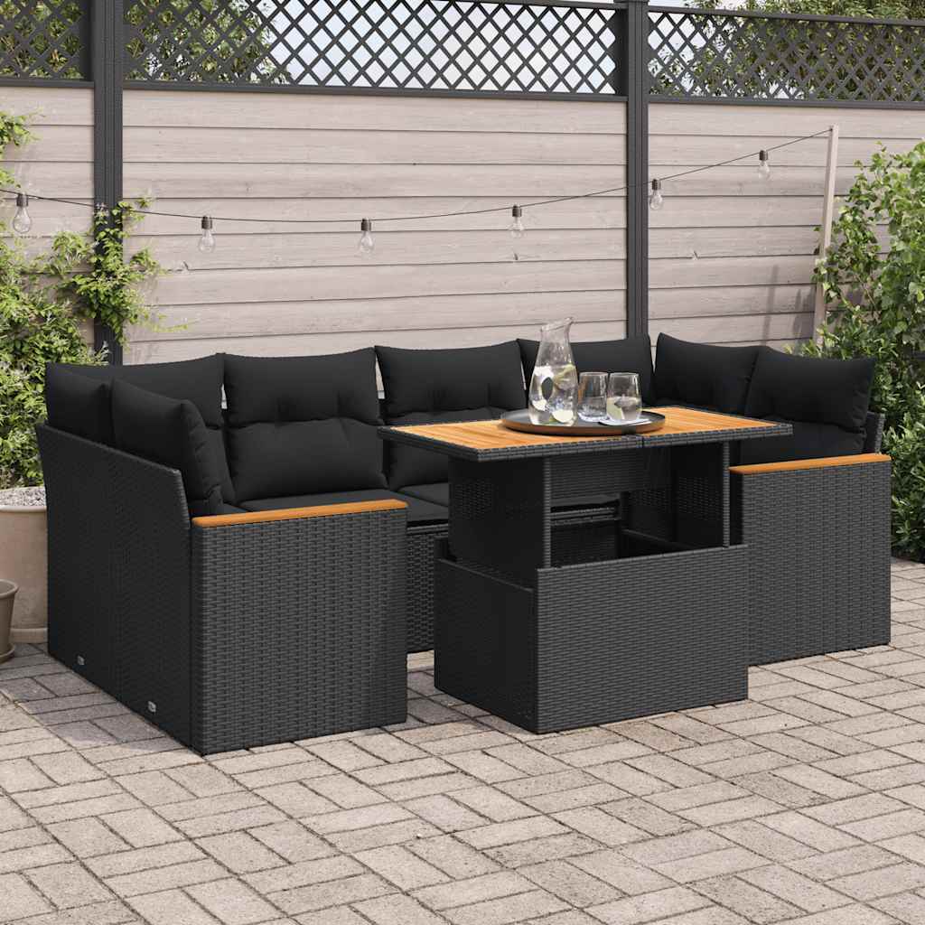 vidaXL Set mobilier grădină perne 6 piese negru poliratan/lemn acacia vidaXL Set mobilier grădină perne 6 piese negru poliratan/lemn acacia