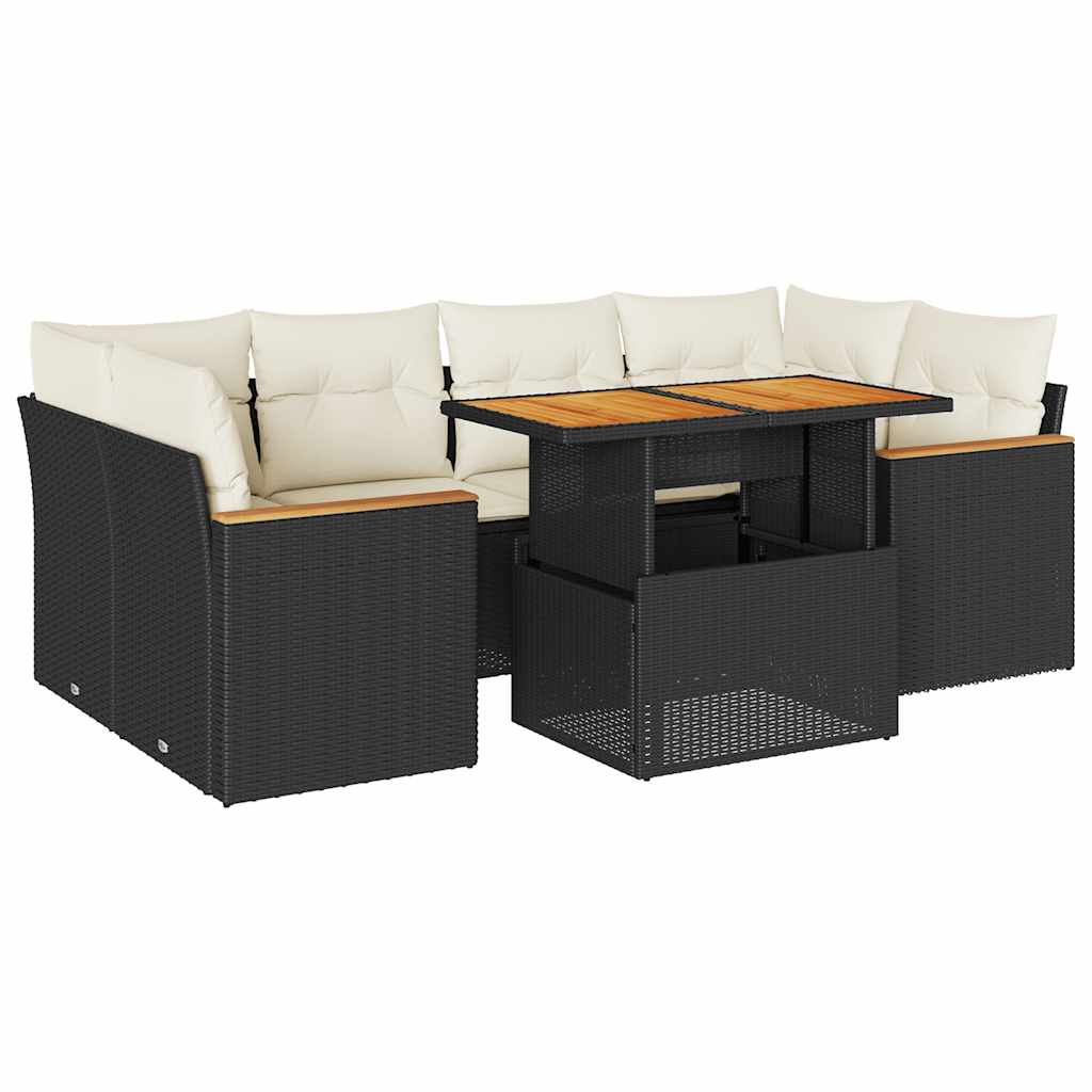 vidaXL Set mobilier grădină perne 6 piese negru poliratan/lemn acacia vidaXL Set mobilier grădină perne 6 piese negru poliratan/lemn acacia