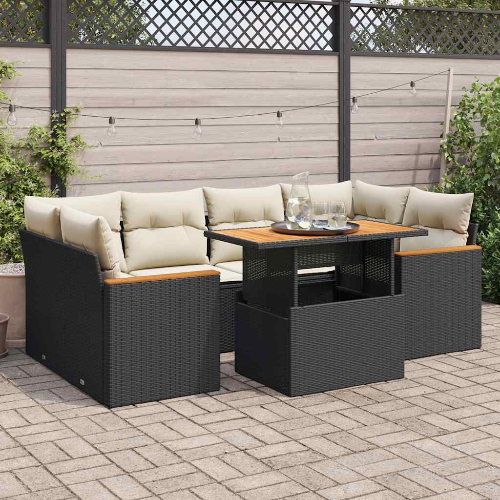 vidaXL Set mobilier grădină perne 6 piese negru poliratan/lemn acacia vidaXL Set mobilier grădină perne 6 piese negru poliratan/lemn acacia