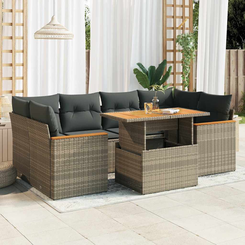 vidaXL Set mobilier grădină cu perne 6 piese gri poliratan/lemn acacia vidaXL Set mobilier grădină cu perne 6 piese gri poliratan/lemn acacia