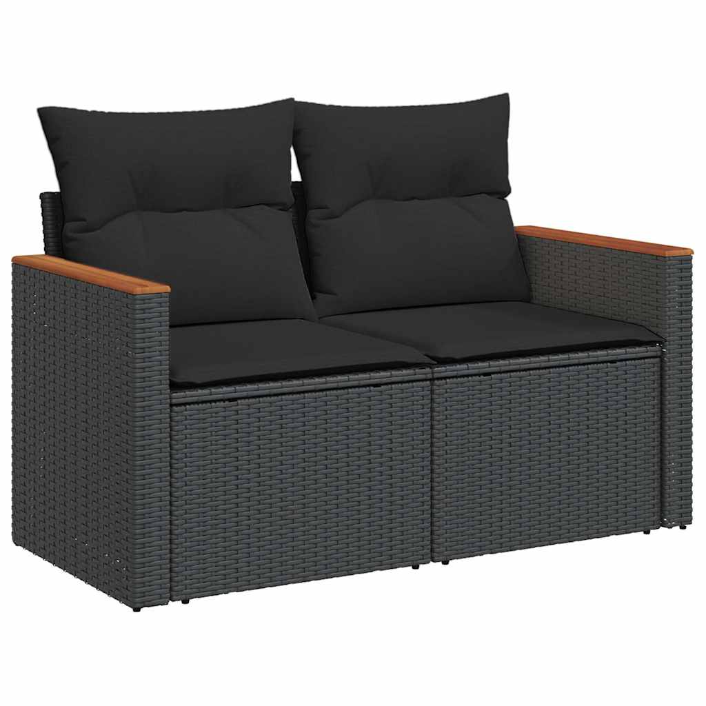 vidaXL Set mobilier grădină perne 8 piese negru, poliratan/lemn acacia vidaXL Set mobilier grădină perne 8 piese negru, poliratan/lemn acacia