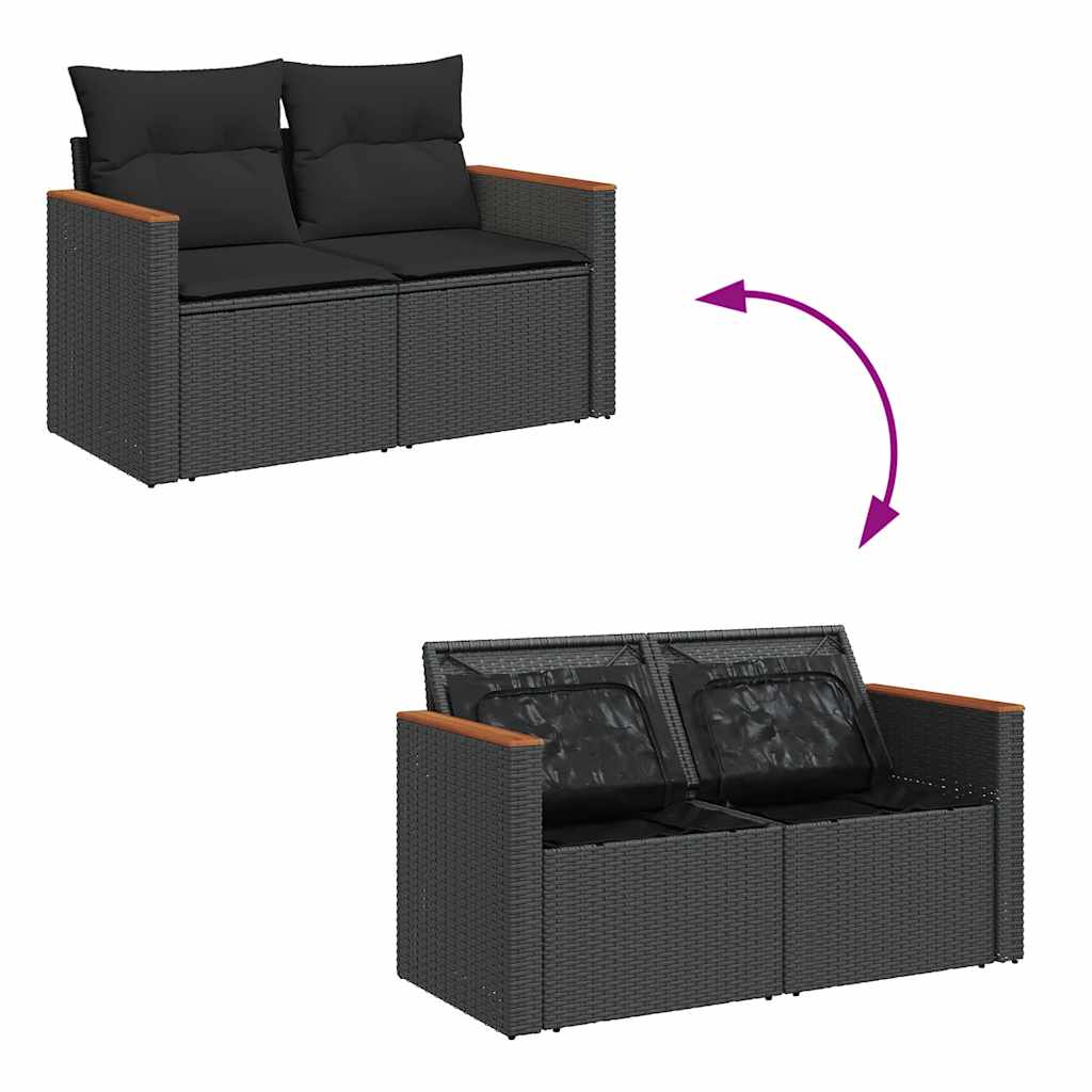 vidaXL Set mobilier grădină perne 8 piese negru, poliratan/lemn acacia vidaXL Set mobilier grădină perne 8 piese negru, poliratan/lemn acacia