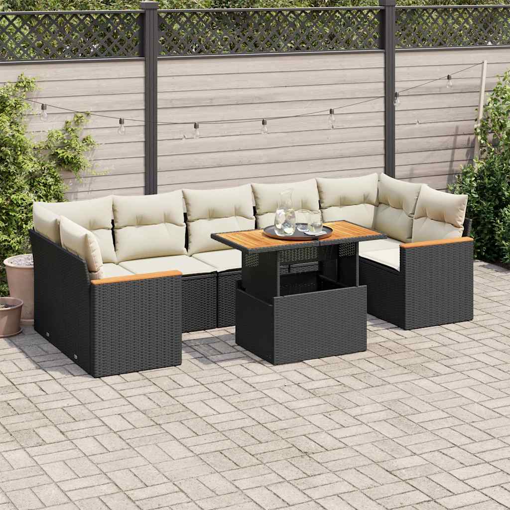 vidaXL Set mobilier grădină perne 8 piese negru, poliratan/lemn acacia vidaXL Set mobilier grădină perne 8 piese negru, poliratan/lemn acacia