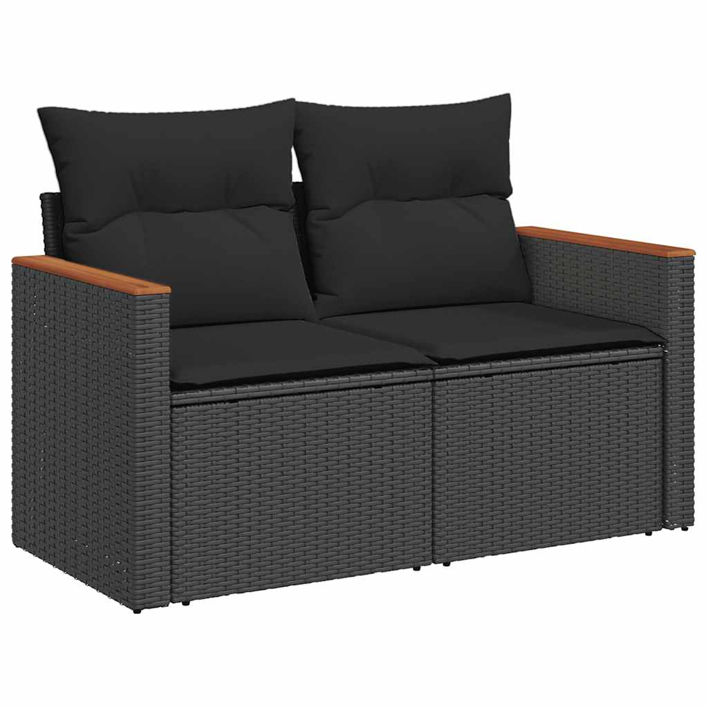 vidaXL Set mobilier grădină perne 9 piese negru poliratan/lemn acacia vidaXL Set mobilier grădină perne 9 piese negru poliratan/lemn acacia