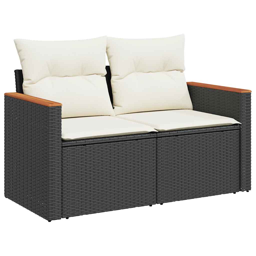 vidaXL Set mobilier grădină perne 9 piese negru poliratan/lemn acacia vidaXL Set mobilier grădină perne 9 piese negru poliratan/lemn acacia