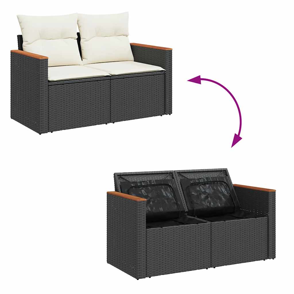 vidaXL Set mobilier grădină perne 9 piese negru poliratan/lemn acacia vidaXL Set mobilier grădină perne 9 piese negru poliratan/lemn acacia