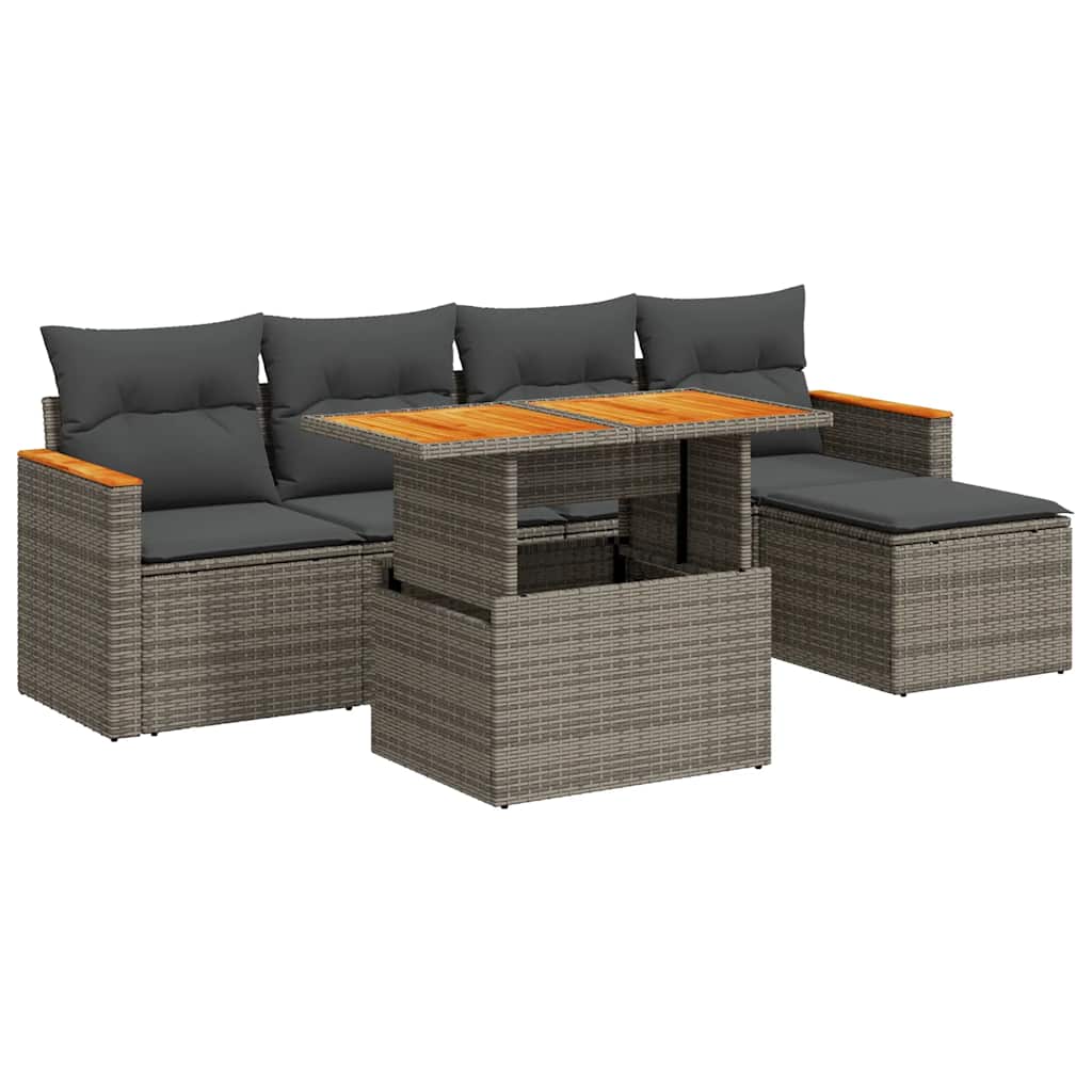 vidaXL Set mobilier grădină cu perne 6 piese gri poliratan/lemn acacia