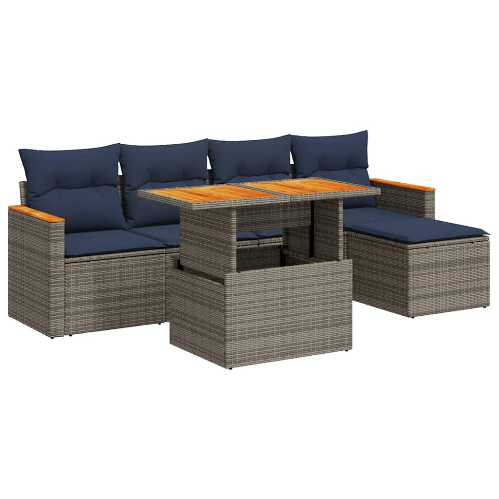 vidaXL Set mobilier grădină cu perne, 6 piese, gri, poliratan vidaXL Set mobilier grădină cu perne, 6 piese, gri, poliratan
