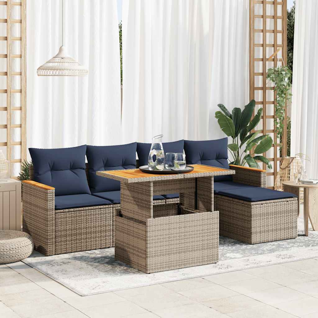 vidaXL Set mobilier grădină cu perne, 6 piese, gri, poliratan vidaXL Set mobilier grădină cu perne, 6 piese, gri, poliratan