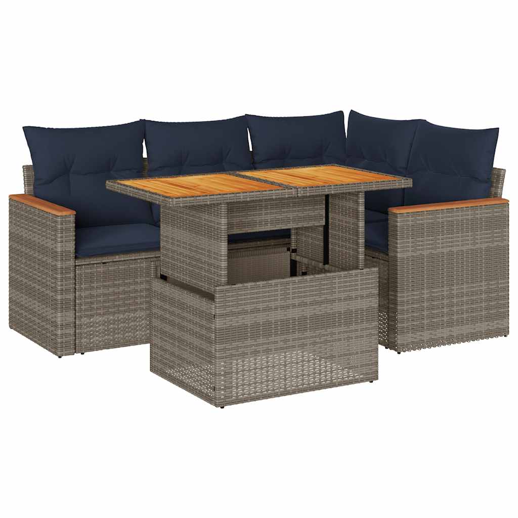 vidaXL Set canapea de grădină cu perne, 5 piese, gri, poliratan vidaXL Set canapea de grădină cu perne, 5 piese, gri, poliratan