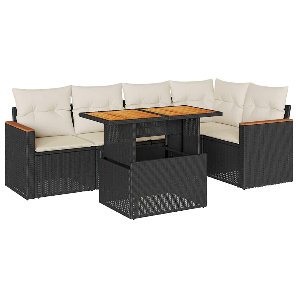vidaXL Set mobilier grădină perne 6 piese negru poliratan/lemn acacia vidaXL Set mobilier grădină perne 6 piese negru poliratan/lemn acacia