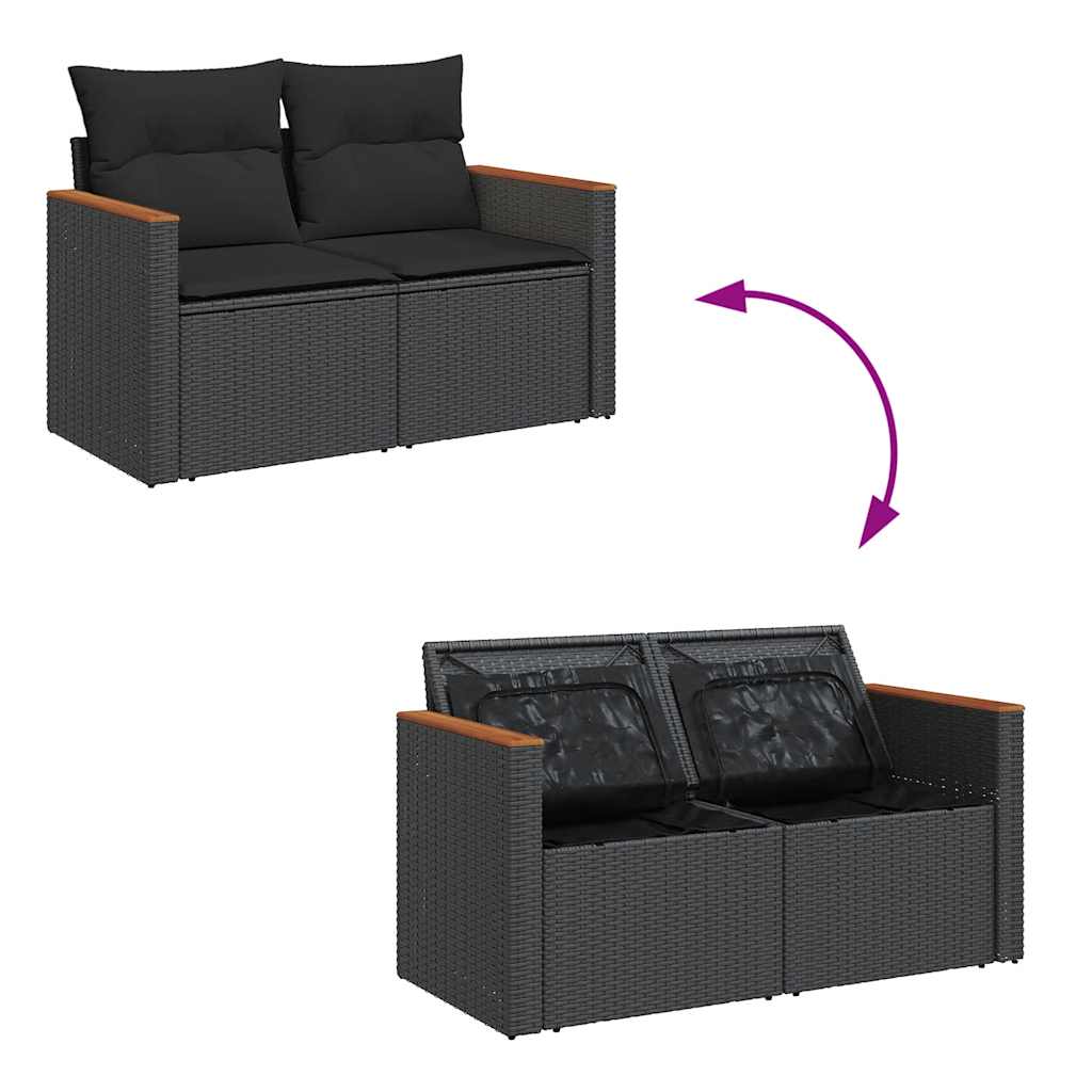 vidaXL Set mobilier grădină perne 9 piese negru poliratan/lemn acacia vidaXL Set mobilier grădină perne 9 piese negru poliratan/lemn acacia