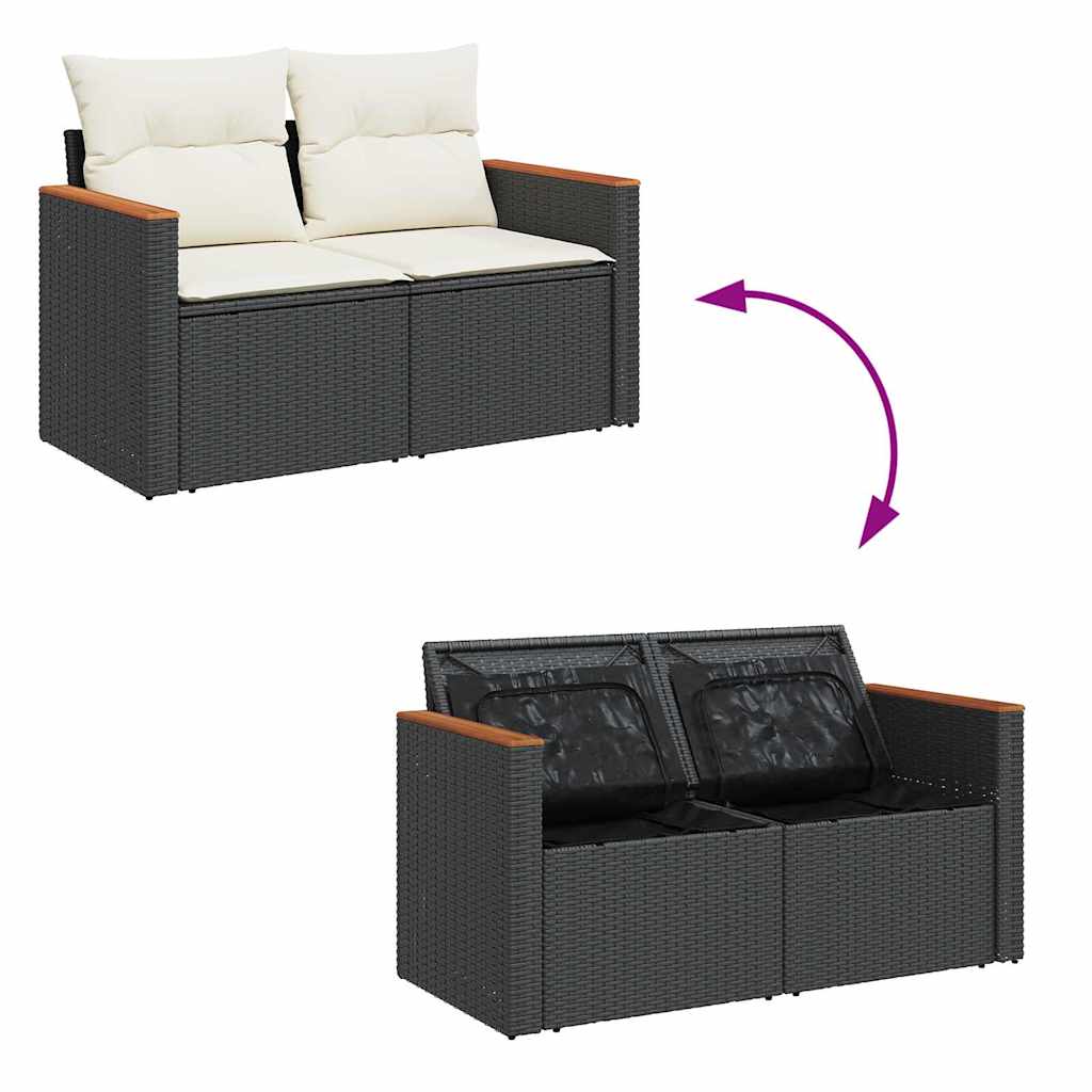 vidaXL Set mobilier grădină perne 9 piese negru poliratan/lemn acacia vidaXL Set mobilier grădină perne 9 piese negru poliratan/lemn acacia