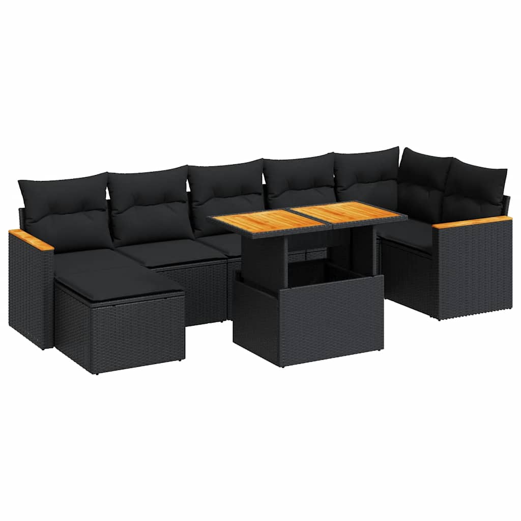 vidaXL Set mobilier grădină perne 8 piese negru, poliratan/lemn acacia vidaXL Set mobilier grădină perne 8 piese negru, poliratan/lemn acacia