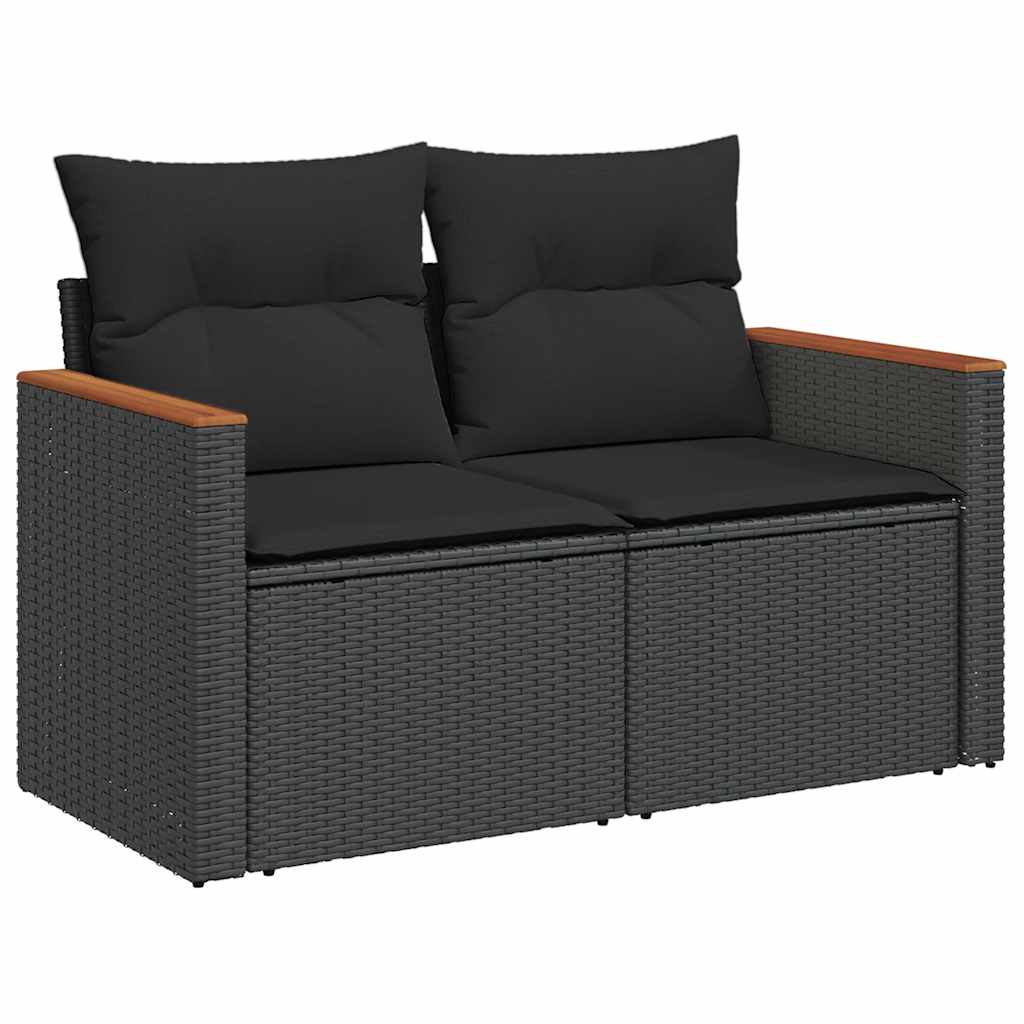 vidaXL Set mobilier grădină perne 8 piese negru, poliratan/lemn acacia vidaXL Set mobilier grădină perne 8 piese negru, poliratan/lemn acacia