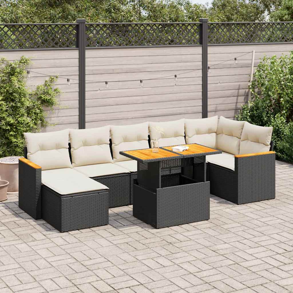 vidaXL Set mobilier grădină perne 8 piese negru, poliratan/lemn acacia vidaXL Set mobilier grădină perne 8 piese negru, poliratan/lemn acacia