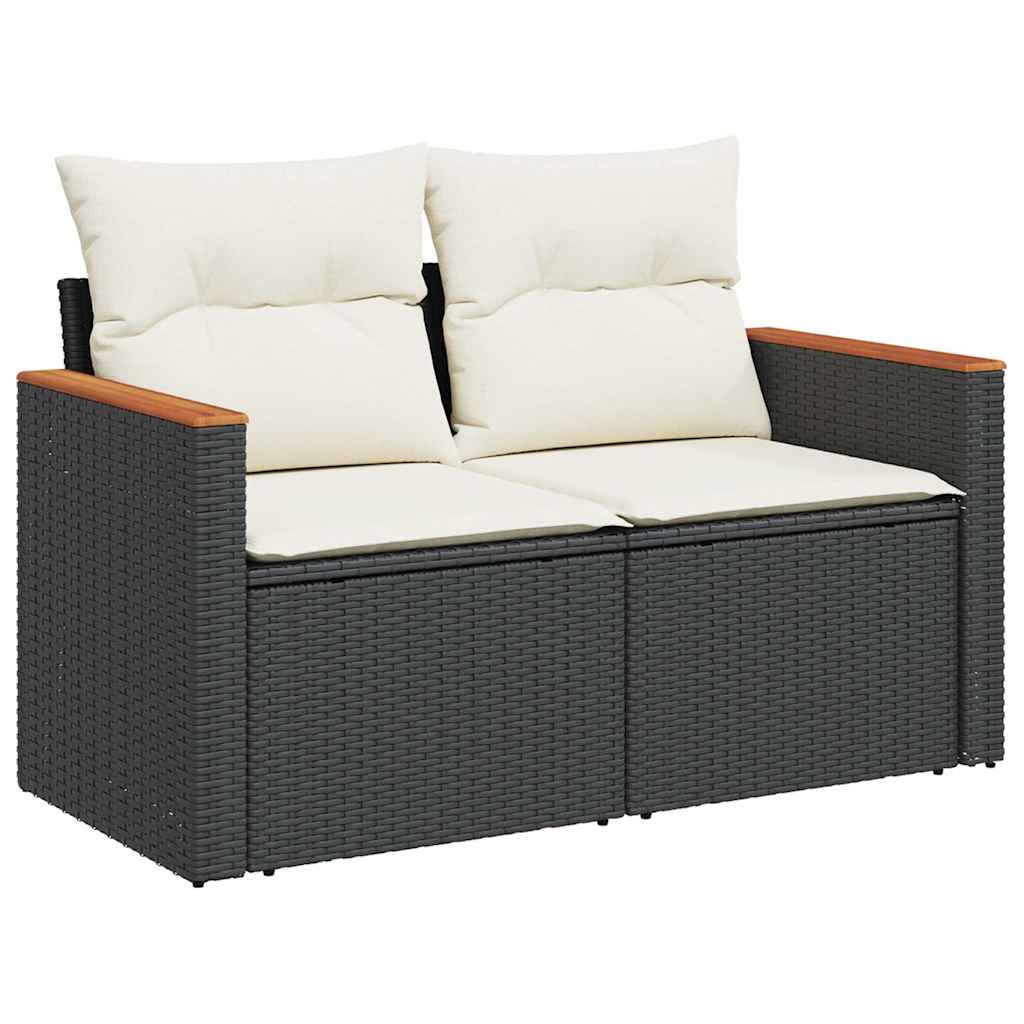 vidaXL Set mobilier grădină perne 9 piese negru poliratan/lemn acacia vidaXL Set mobilier grădină perne 9 piese negru poliratan/lemn acacia