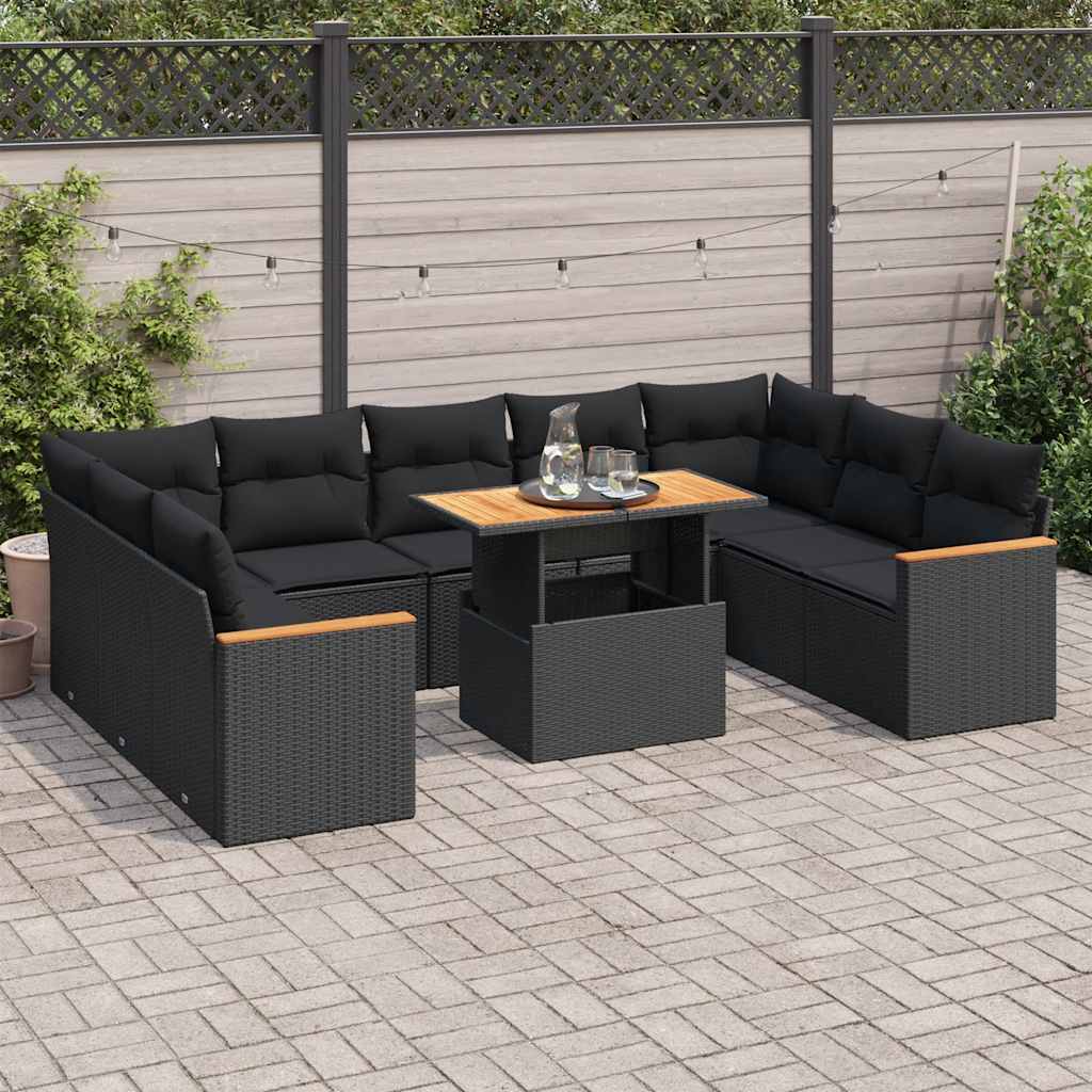 vidaXL Set canapele de grădină cu perne, 10 piese, negru, poliratan vidaXL Set canapele de grădină cu perne, 10 piese, negru, poliratan