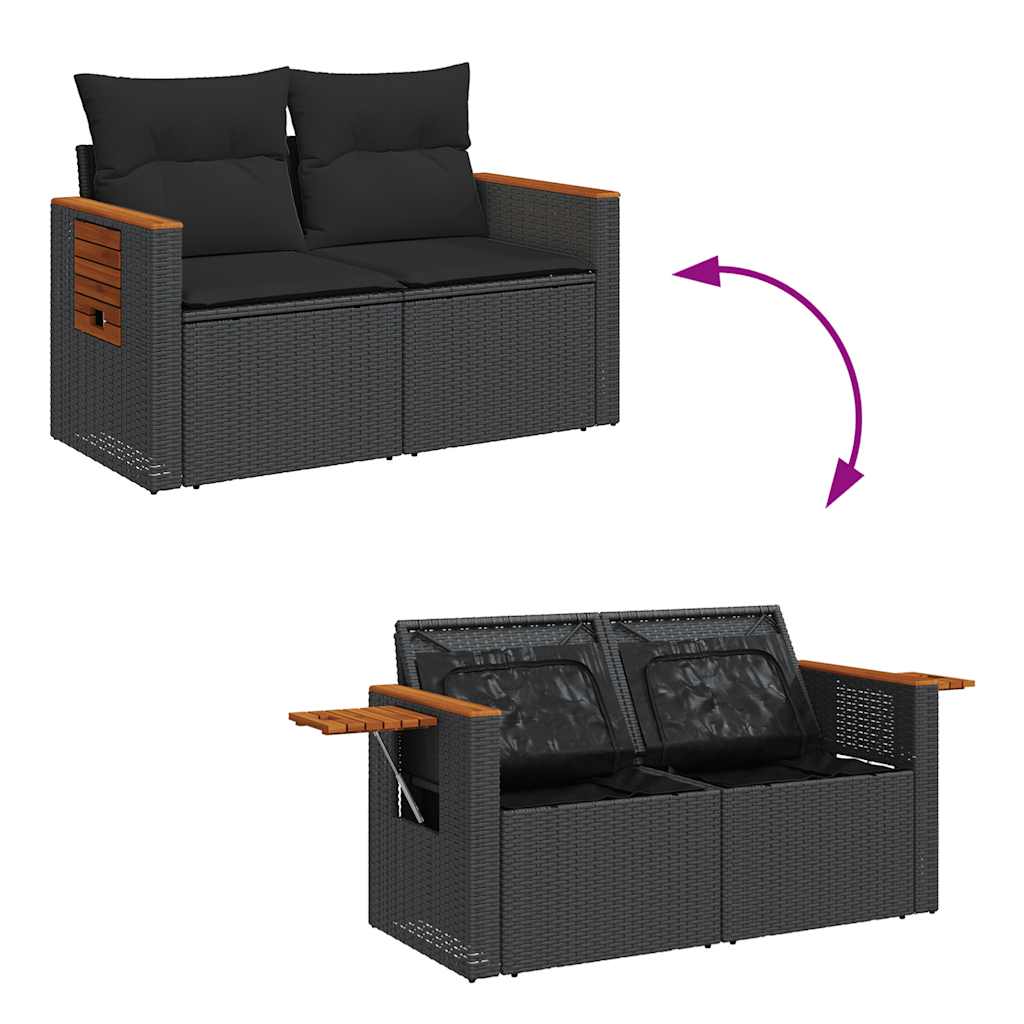 vidaXL Set mobilier grădină perne 6 piese negru poliratan/lemn acacia vidaXL Set mobilier grădină perne 6 piese negru poliratan/lemn acacia