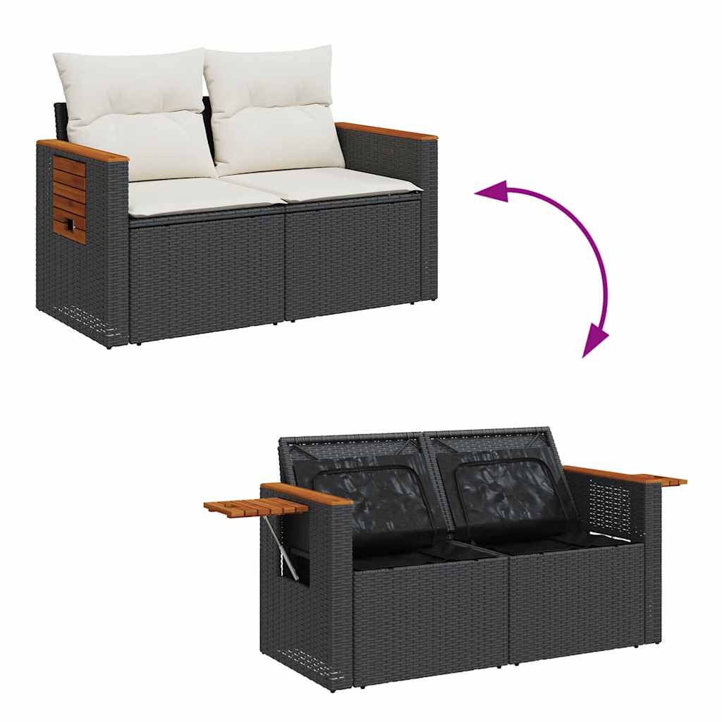 vidaXL Set mobilier grădină perne 6 piese negru poliratan/lemn acacia vidaXL Set mobilier grădină perne 6 piese negru poliratan/lemn acacia