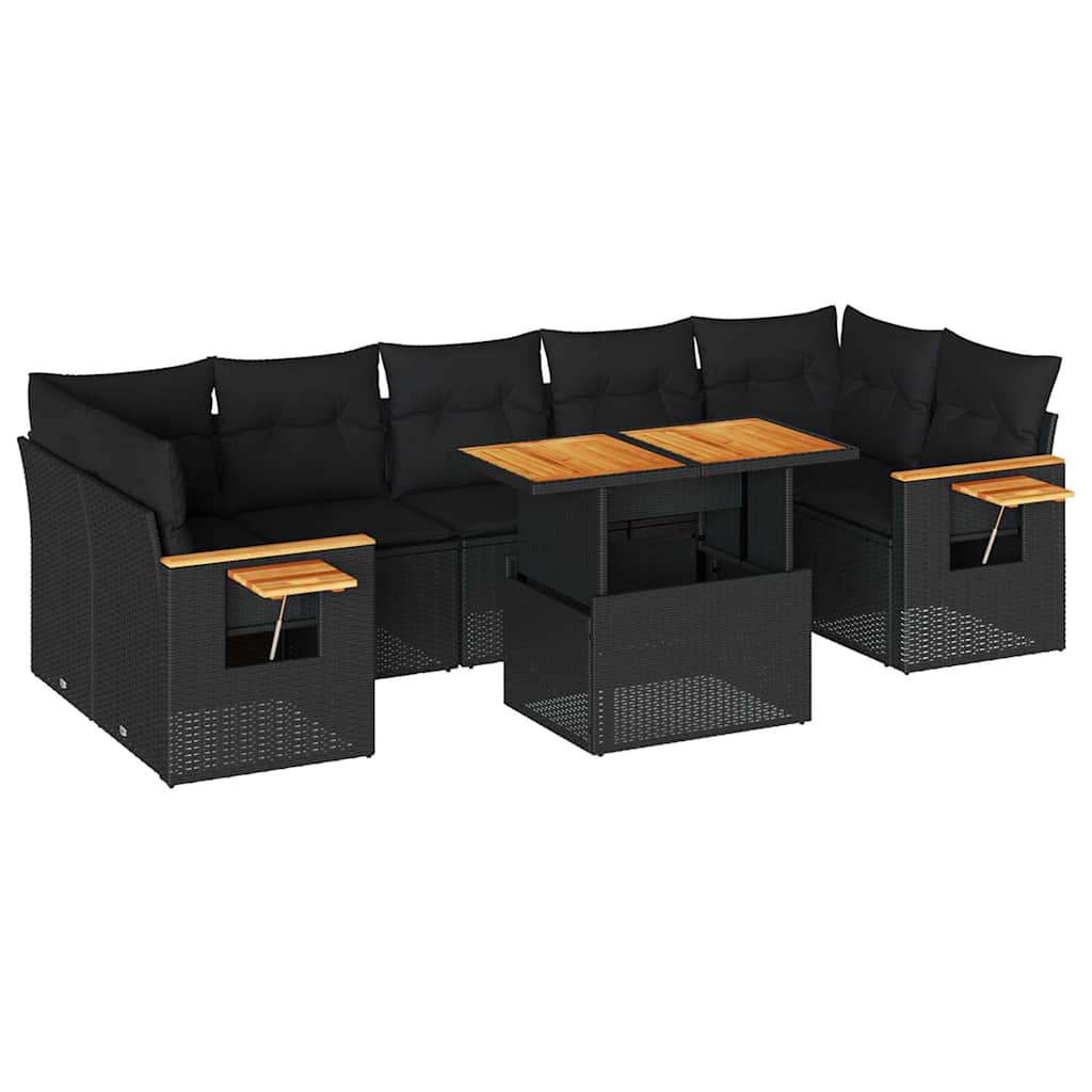vidaXL Set mobilier grădină perne 8 piese negru, poliratan/lemn acacia vidaXL Set mobilier grădină perne 8 piese negru, poliratan/lemn acacia