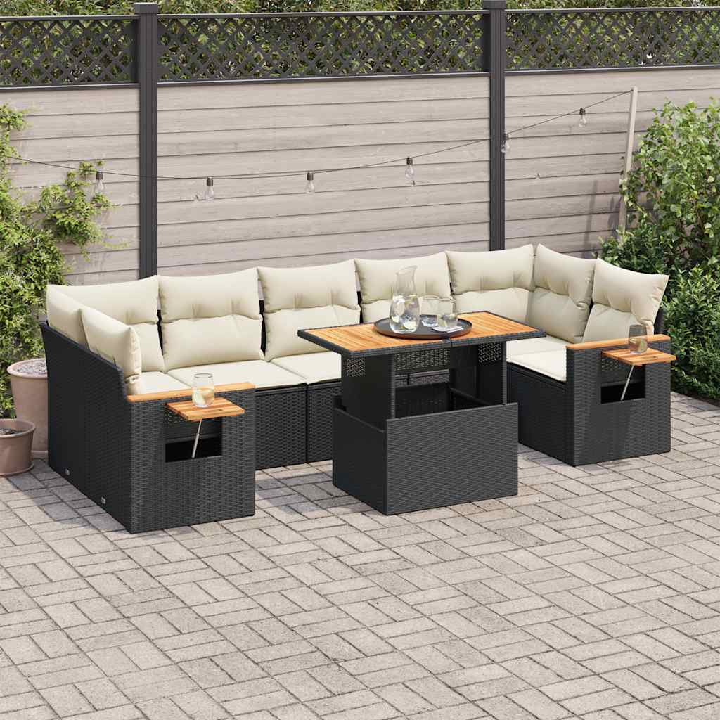 vidaXL Set mobilier grădină perne 8 piese negru, poliratan/lemn acacia vidaXL Set mobilier grădină perne 8 piese negru, poliratan/lemn acacia
