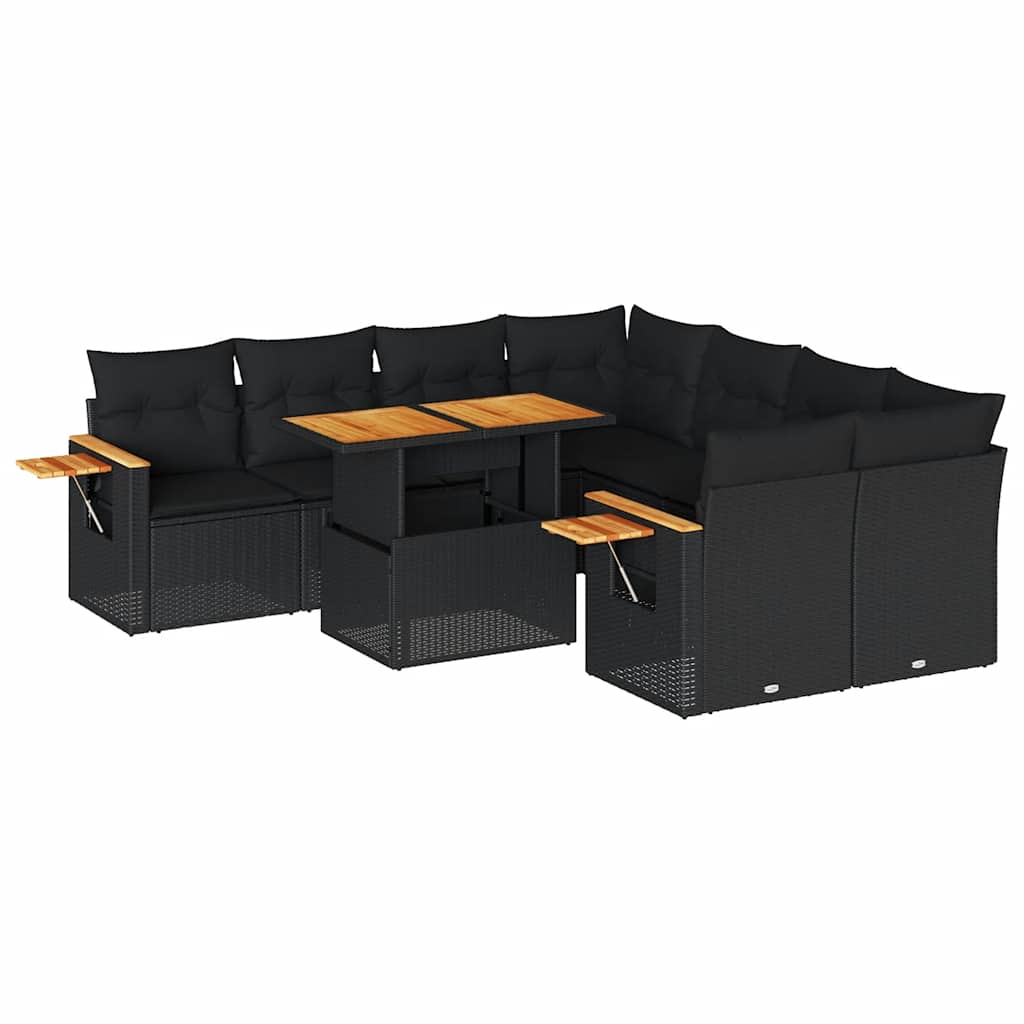 vidaXL Set mobilier grădină perne 9 piese negru poliratan/lemn acacia vidaXL Set mobilier grădină perne 9 piese negru poliratan/lemn acacia
