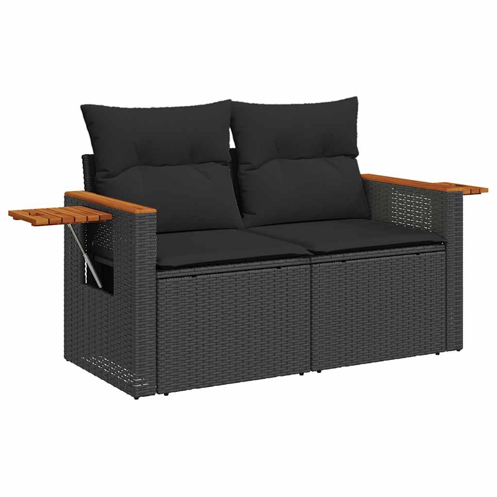 vidaXL Set mobilier grădină perne 9 piese negru poliratan/lemn acacia vidaXL Set mobilier grădină perne 9 piese negru poliratan/lemn acacia
