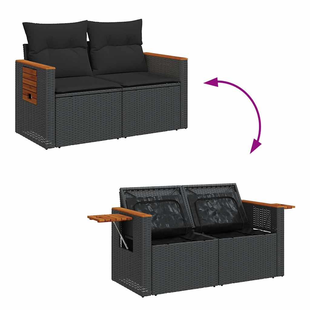 vidaXL Set mobilier grădină perne 9 piese negru poliratan/lemn acacia vidaXL Set mobilier grădină perne 9 piese negru poliratan/lemn acacia